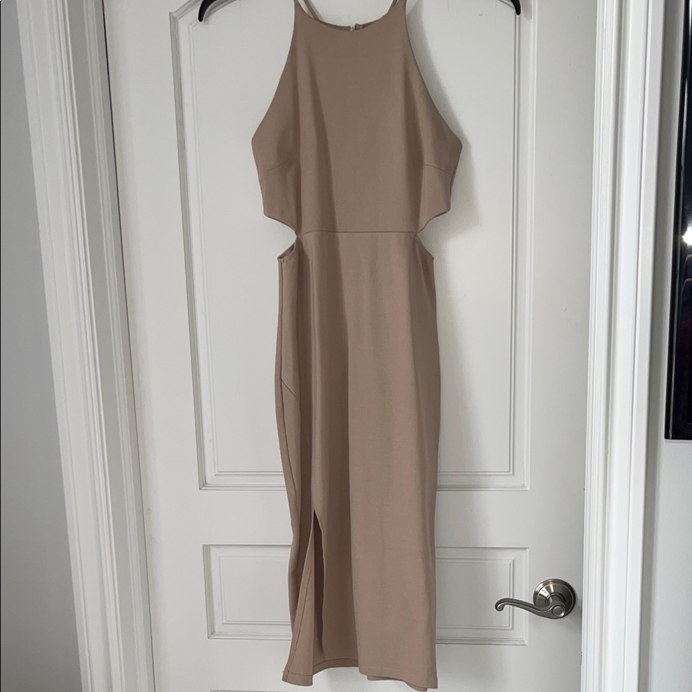 Tan Halter Cutout Dress